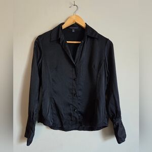 Banana Republic Black Button Front Long Sleeve Blouse Workwear Silk S Petite